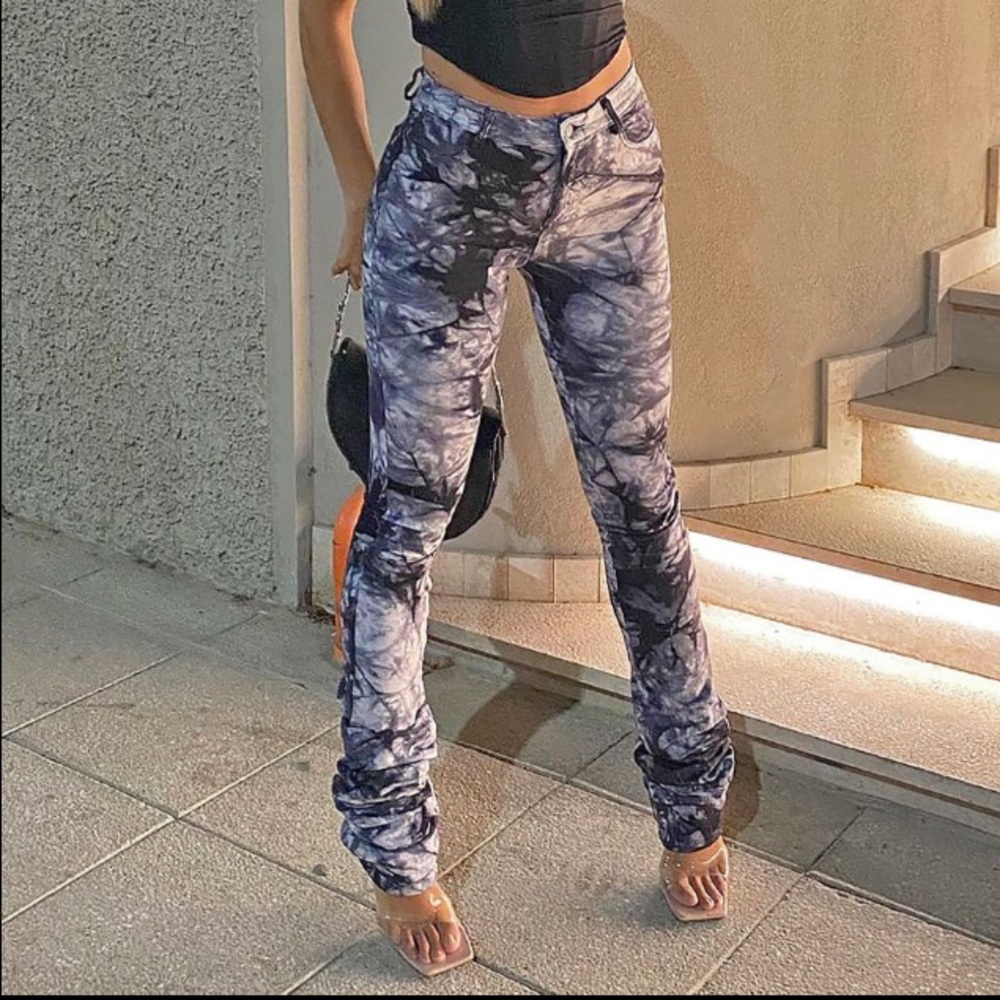 Camo Black and Grey Stacked Pants - Size Small
